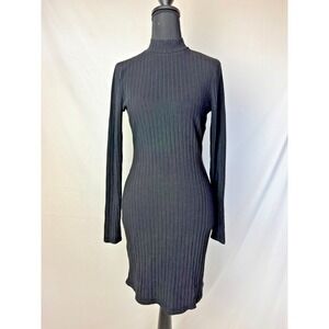 Bella Dahl Black Long‎ Sleeve Ribbed Mock Neck Dress XS
